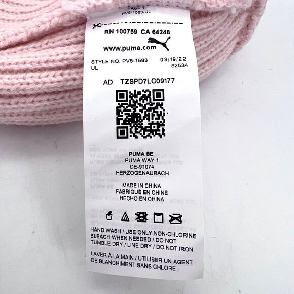 Puma Pink Ribbed Knit Beanie Hat Ski Cap Embroidered Double Logo with Tags - Picture 2 of 10